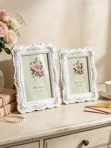 1件白色玫瑰浮雕相框，樹脂歐式3D經典花卉設計，金色裝飾相框擺飾，溫馨居家桌面裝飾，橫向/縱向雙用，適用於臥室、書房、辦公桌裝飾 - 1PC - 查看 4