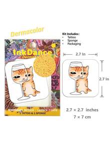 1 Set "Naughty Cat" Temporary Tattoo Stickers, Funny Expression Cute Kitten Fake Tattoos, Waterproof, Realistic Tattoo Effect, Colorful, InkDance, Ink Dance, Easy To Apply And Remove CSX051 - Multicolor - View 3