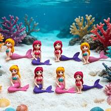 4件裝彩色美人魚裝飾小雕像，粉色/紫色尾巴配黃色/粉色頭髮，生動設計，適用於魚缸裝飾、景觀擺飾，完美禮物（隨機款式） - 歡樂水族 - 查看 3