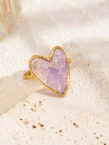 1pc, 3pcs Stainless Steel Fashion Gold-Plated Heart-Shaped Open Ring Set, Inlaid With Multicolor Crushed Stones (Each One Is Different, Please Consider Carefully Before Buying), Suitable For Women's Daily Wear Or Gift Giving - Yellow Gold - View 8