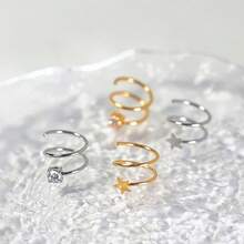 1pc S-Shaped Diamond Nose Stud, Star & Clear CZ Double Hoop Delicate Nostril Piercing Jewelry, 316L Hypoallergenic Stainless Steel Nose Ring, Suitable For Daily Wear - Nose Ring - View 4