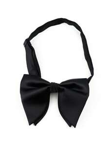 ZLQ&GOU 1 PC Premium Men's Polyester Silk Large Bow Tie, Black Solid Color Horn Bow Tie, Groom Suit Bowtie - Black - View 3