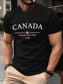 Plus-Size Men'S T-Shirt with Letter Print, Round Neck, Casual Short Sleeves, an Essential Beachwear for Men, Plus Size - nero - Visualizzare 1