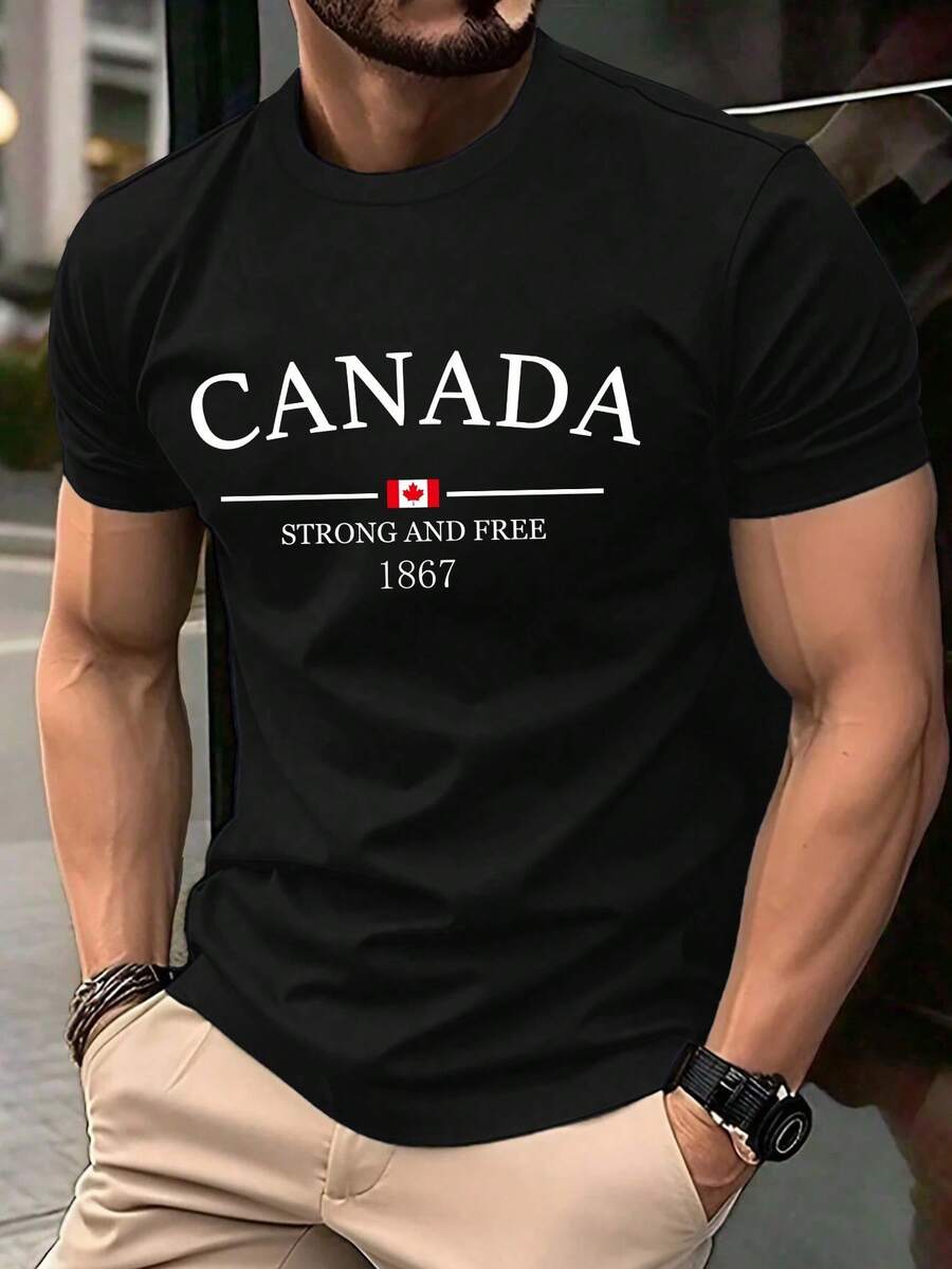 Plus-Size Men'S T-Shirt with Letter Print, Round Neck, Casual Short Sleeves, an Essential Beachwear for Men, Plus Size - nero - Visualizzare 1