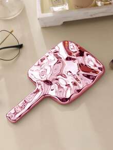 1pc Handheld Water Ripple Mirror, Portable Large Size Hand Mirror With High-End Appearance, Exquisite Style, Princess Style, Portable, Multiple Colors Available, Large Size Handheld Mirror, High Definition Mirror Surface For Makeup And Touch-Up Single-Sided Mirror - Pink - View 7