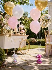 1pc Metallic Foil Balloon Weight, Shiny Fringe Tassel Balloon Holder With Ribbon Attachment, Reusable Tabletop Balloon Anchor For Birthday, Wedding, Baby Shower, Graduation, Anniversary And Party Decorations - A - View 5
