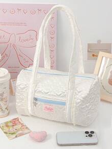 Quilting Women Shoulder Bag Set ,Multi-Functional Storage Bag Cosmetic Bag Hair Curler Storage Bag ,Travel Bag For School Travel Back To School Gift - White - View 12