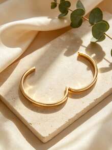 VceTd 2PCS Vintage Style Stainless Steel Women's Bracelets With Plain Circle Design And Shiny Finish, Suitable For Couples Dating, Best Friends Gathering Or Holiday Gift For Friends - Yellow Gold - View 8