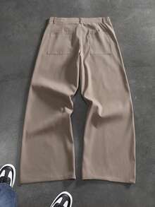 1pc Men's High Waist Wide Leg Casual Pants, Light Business Straight Leg Versatile Trousers, Suitable For Spring/Autumn And Daily Commute - Khaki - View 3