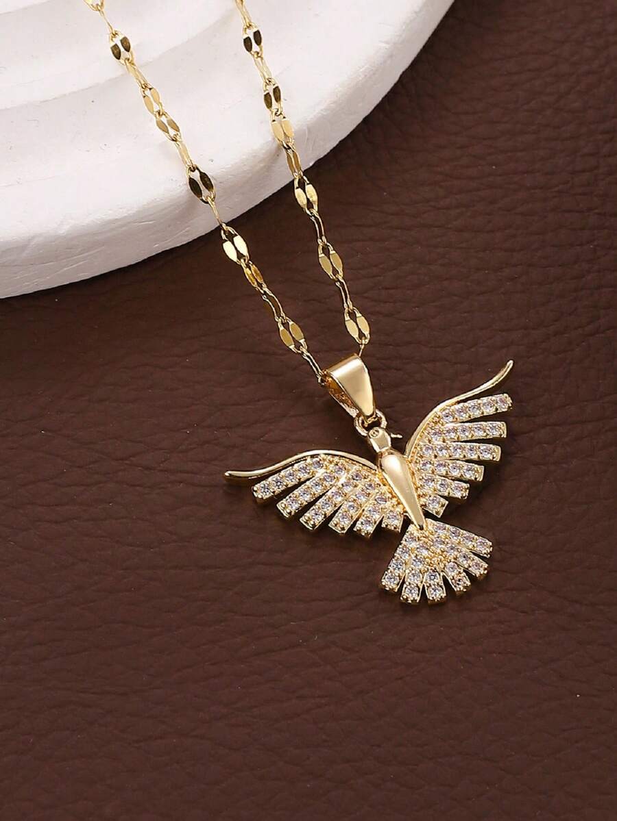 QTHOPE 1pc Rhinestone Phoenix Spreading Wings Necklace, Women's Luxury Minimalist Personalized Angel Wings Collarbone Chain, Gift For Friends - Angel - View 1