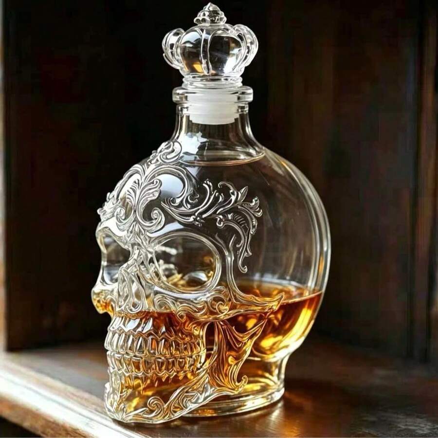 Skull Vodka Bottle, Brandy Bottle Suitable For Halloween Or As Living Room Decor - Clear - View 1