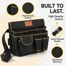 Professional Electrician Tool Waist Bag, Thickened 600D Oxford Cloth, Wear-Resistant, Tear-Resistant, Durable, Exquisite Craftsmanship, Adjustable Waist Belt With Reinforced Stitching At Stress Points, Multiple Compartments And Pockets, Side Hanging Rings, Portable Waist-Hanging Storage Bag For Decoration, Carpentry And Construction Site Work, Hardware Tool Classification Storage, Say Goodbye To Clutter, Save Time And Improve Work Efficiency - Black Tool Storage Waist Bag - View 5