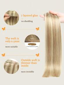 DOORES Seamless PU Clip-In Hair Extensions 7pcs 110g Light Blonde Highlights 100% Human Hair Invisible Comfortable Natural Blend Easy To Wear - S16/22A - View 4
