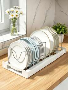 1pc Telescopic Shelf, Pot Holder, Anti-Punching Design, Space Free Adjustment, Can Adapt To Different Types Of POTS And Pans, Kitchenware,Expandable Shelf With Pot Lid Holder,  Dish Drainboard, & Pull-Out Drawer For Tidy Cooking - 白色 - 查看 3