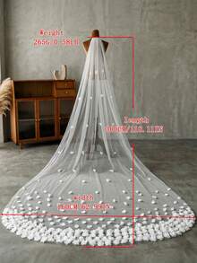 1 Peça Véu de Catedral Floral 3D Costurado à Mão, Camada Única Branca com Pente de Cabelo, Adequado para Casamentos Românticos, Acessórios de Fotografia de Casamento, Acessórios de Festa de Noivado - Multicolorido - Visão 7