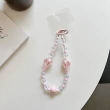 1pc Pink Hot Air Balloon Phone Charm, Cartoon Handmade Keychain, Creative DIY CCD Camera Crystal Lanyard Backpack Pendant, Anti-Lost Accessory - Multicolor - View 1