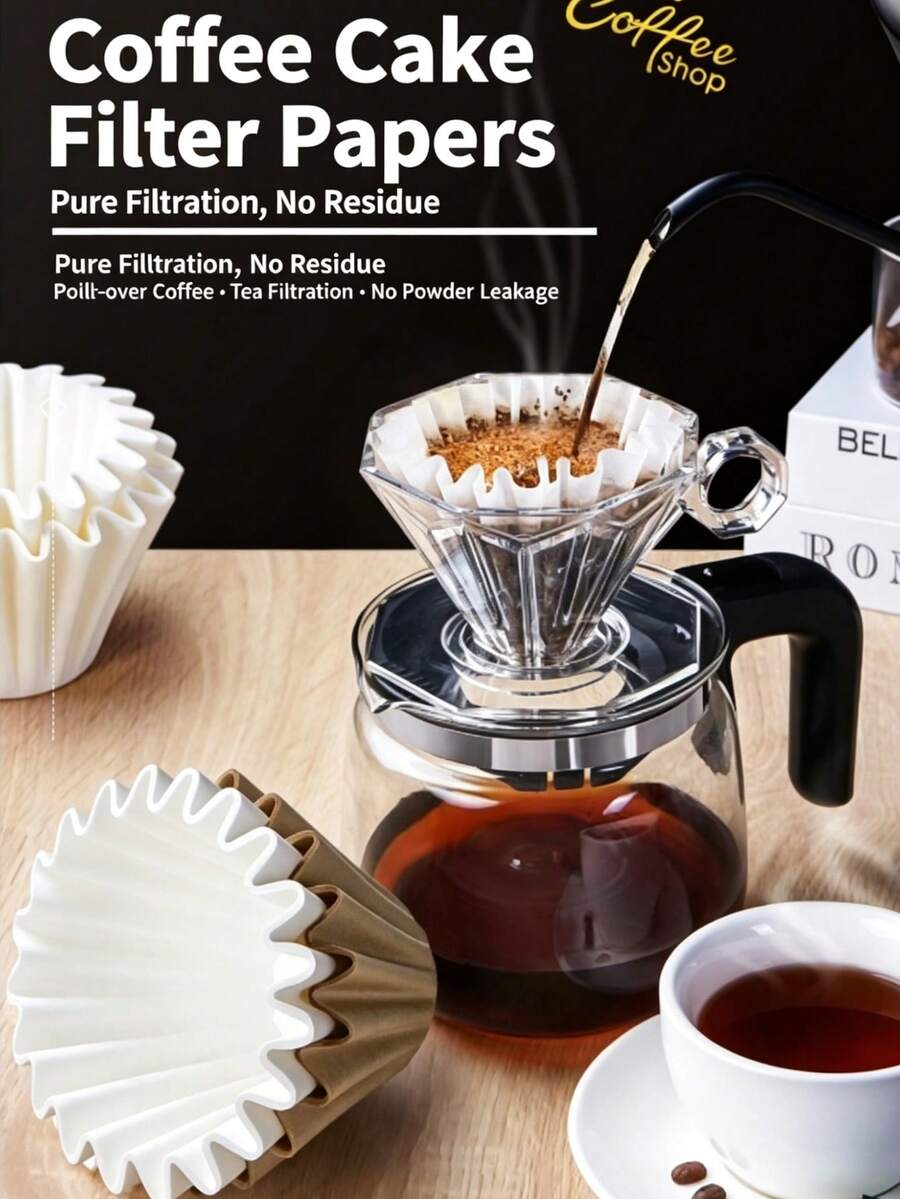 100/200pcs Coffee Filter Paper Drip Coffee Filter Paper Pour Over Coffee Filter Paper Cake Bowl Shape Coffee Filter Paper Back To School - Multicolor - View 1