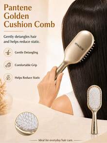 Pantene Golden Air Cushion Massage Comb, Soft Air Cushion Bristles That Don't Scratch Scalp, Smooths Frizz, Reduces Pulling And Breakage, Built-In Anti-Static Effect, Suitable For Personal Use And Gifting - Gold - View 3