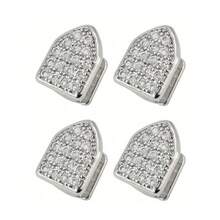 THATBOY 4pcs/Set Hip Hop Style Grillz, Made Of Copper Material With Synthetic Zirconia Inlay, Sparkling Jewelry. Suitable As A Gift For Male And Female Rap Artists - Multicolor - View 13