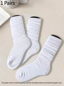 1/3/6/10 Pairs Women's Spring/Summer Versatile Pleated Over-The-Knee Socks, Korean/Japanese Lolita Minimalist Solid Color - White - View 6