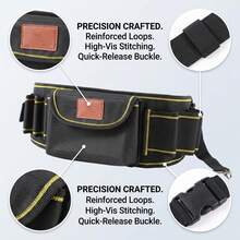 Multifunctional Tool Waist Bag, Large Capacity Tool Pouch With Multiple Hanging Rings, Thickened Fabric With Reinforced Stitching In Stress Areas, Quick-Release Adjustable Waist Belt, Compartmentalized Pockets For Various Hardware Tools, Wearable Tool Storage Bag For Home Improvement, Electrician, Construction And Repair - Black - View 3