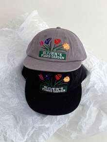 1pc American Brand Color Block Flat Brim Hip Hop Baseball Cap For Women, Personalized Versatile Soft Crown Peaked Hat, Street Dance Embroidered Flower Design, Face-Slimming Flat Brim Baseball Cap For Women, Niche Designer Street Fashion Versatile Hip Hop - Multicolor - View 3