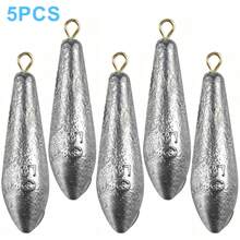 5pcs New Willow Leaf Shaped Lead Sinkers With Rings, Non-Damaging Grooved Lead Weights - Silver - View 3