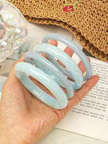 4pcs Vintage Resin Multi-Color Textured Acrylic Bracelets, Fashionable And Versatile For Women's Daily Wear - Haze Blue - View 2