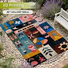 Cashmere-Like Bright Sky Blue Layered Oversized Multi-Petal Daisy Floral Scatter Pattern Printed Outdoor Area Rug, Exquisite Cozy Carpets In Diverse Styles. Suitable For Home, Outdoor, Malls & Cafes, Machine Washable, Various Sizes Available. - A - View 4