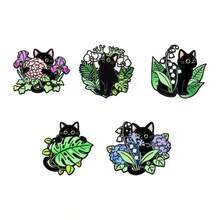 1/5 Cartoon Floral Cat Series Brooch Creative Cute Black Cat Metal Badge Clothing Backpack Pin Accessory Gift - Multicolor - View 6