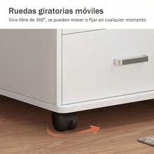 Mueble Almacenador de Oficina 60cm con Ruedas Bloqueables, Cajones y Puertas para Archivos - Blanco - Ver 8
