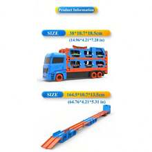 Vehículo de transporte de pista de eyección transformable extra grande, camión de carga de almacenamiento de doble capa con 2 coches de aleación, pista de carreras de eyección de un clic, juego interactivo para padres e hijos en interiores y exteriores, regalo perfecto para el Día del Niño y cumpleaños - Multicolor - Ver 12