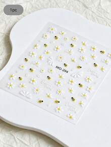 1 caja de nuevas pegatinas de uñas de margarita de verano, flores pequeñas amarillas de huevo fresco, estilo de vacaciones en la playa 3D, aplicaciones decorativas DIY, accesorios de arte de uñas exquisitos y versátiles para uñas largas - Multicolor - Ver 3