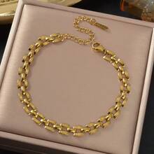 Elegante braccialetto in acciaio inossidabile placcato oro 18K con design cavo a forma di naso di maiale quadrato, adatto per l'uso quotidiano e per feste delle donne, gioielleria di moda - Dorato - Visualizzare 3