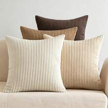 4pcs Bohemian Style Double-Sided 3D Vertical Ribbed Corduroy Pillow Covers (Inserts Not Included), Soft Plush Textured Cushion Covers With Hidden Zipper, Minimalist Solid Color Decorative Throw Pillow Covers For Sofa And Bedroom - Brown - View 10
