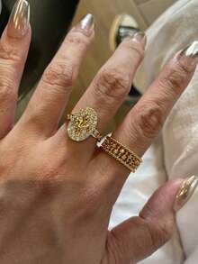 1/3PCS Gold Luxury Cubic Zirconia Women's Rings, Fashion Open Ring Suitable For Daily Wear, Stackable Women's Jewelry Gift, Unique Exquisite Ring Set, Suitable For Party, Banquet, Gathering Occasions, Open Adjustable - Gold - View 3