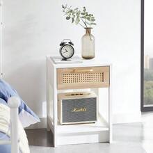 Rattan Side Table With Drawer, Modern Bedside Table, Side Table For Living Room, Bedroom, Natural Wood Look - H55/W40/D40 Cm - 白色 - 查看 4