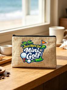 Golf Ball Theme Printed Sports Pouch, "Just Here For Mini Golf" Letter Print Storage Bag, Portable Makeup Bag, Toiletry Storage Bag, Golf Ball Essential Cartoon Print Storage Bag, Portable Makeup Bag, Fun Letter And Golf Theme Pattern, Large Capacity Storage Bag, Golf Tool Storage Bag, Suitable For Golf Course, Driving Range, Country Club - Multicolor - View 6