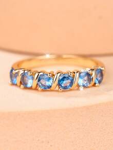 1 Elegant And Minimalist Twisted Metal Women's Ring-Translucent And Skin-Brightening A Versatile Piece Perfect For Layering With Everyday Work Outfits - Golden Yellow + Light Blue - View 3