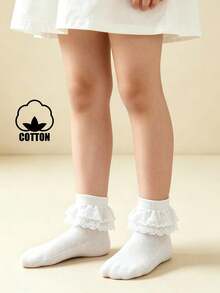 1 par de calcetines de baile con volantes de encaje blanco fino para niños/adolescentes - Blanco - Ver 11