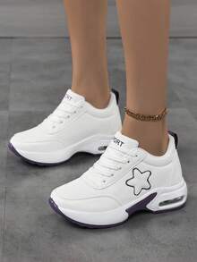 Women's Casual Sports Shoes, New Retro Five-Point Star Pattern Fashion Casual Shoes, Comfortable Shock-Absorbing Air Cushion Sports Shoes, Thick Sole Inner Height Increase, 8CM Height Increase - White Purple - View 2