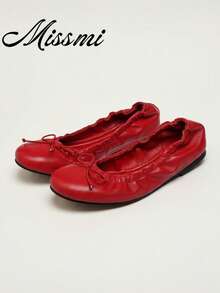 2026 Spring/Summer New Women's Bow Decor Ballet Flats - Red - View 1