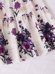 Spring/Summer Bohemian Vacation Style Ditsy Floral Elastic Waist A-Line Maxi Skirt, Country Style Ditsy Floral Elastic Waist A-Line Maxi Skirt - Purple - View 5