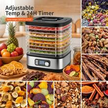 SUSTEAS Food Dehydrator, Equipped With 5/8 Height-Adjustable, Stackable Trays, A Digital LCD Display, A 24-Hour Timer And Adjustable Temperature Control, Utilises A 360° Bottom-Mounted Fan Hot-Air Circulation System To Ensure Even And Rapid Drying. - Black and Silver - 8 Layers - View 2