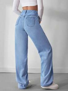 Celana Jeans Panjang Niche Y2K dengan Kancing Asimetris, Celana Denim Panjang Kasual Serbaguna Gaya Eropa dan Amerika untuk Musim Gugur - Biru muda - View 3