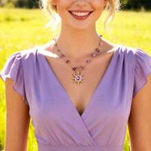 Purple Crystal Sun Necklace For Women Boho Gold Plated Sun Pendant Hippie Crystal Choker Necklace Stone Jewelry Christmas Accessories Gift For Women - As Pic - View 3