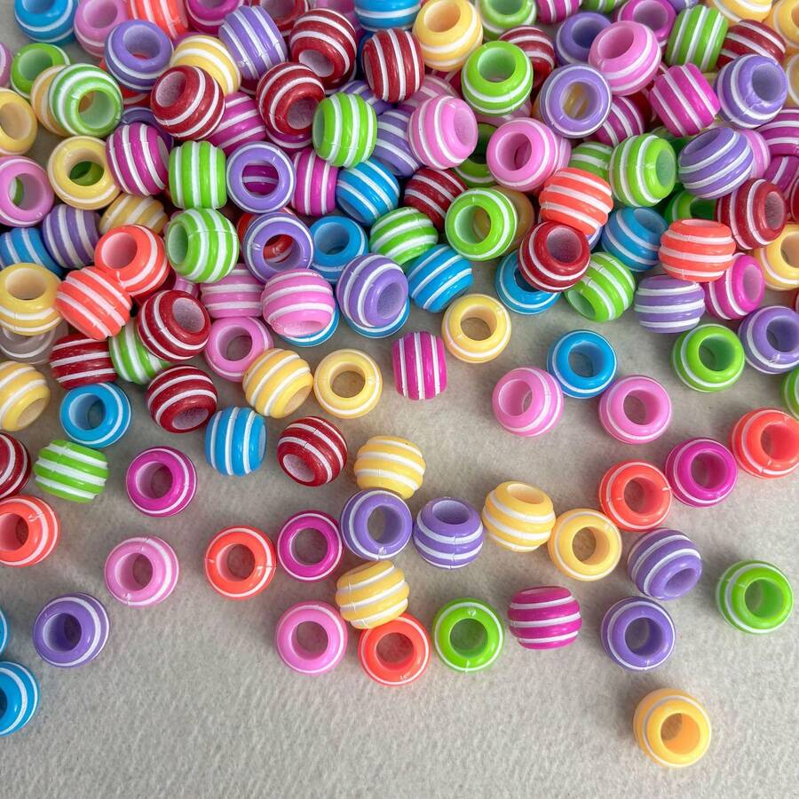 60pcs Multicolor Striped Cylindrical Resin Spacer Beads With White Stripes, Suitable For DIY Jewelry Making, Bracelets, Necklaces, Earrings, Hair Accessories And Handmade Crafts - Multicolor - View 1