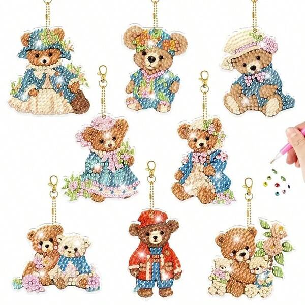 Diamond Painting Cartoon Bear Pendant Keychain Bag Charm