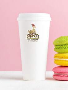 1 Piece Funny Whimsical Vintage Waterproof Vinyl Sticker Decal, Cottagecore Goose Riding Bicycle Kerfuffle Quote For Laptop Water Bottle Phone Case Kindle Journal, Cute Animal Meme Gag Gift For Friends Teens - Multicolor - View 4
