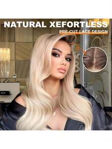 Ombre Blonde Synthetic Lace Front Wig,13x4 Glueless Wigs Body Wave Wig Shaggy Wolf Haircuts Wigs For Women Pre-Plucked Hairline Wigs For Party Dality Use 26IN - 漸層金髮女郎 - 查看 2